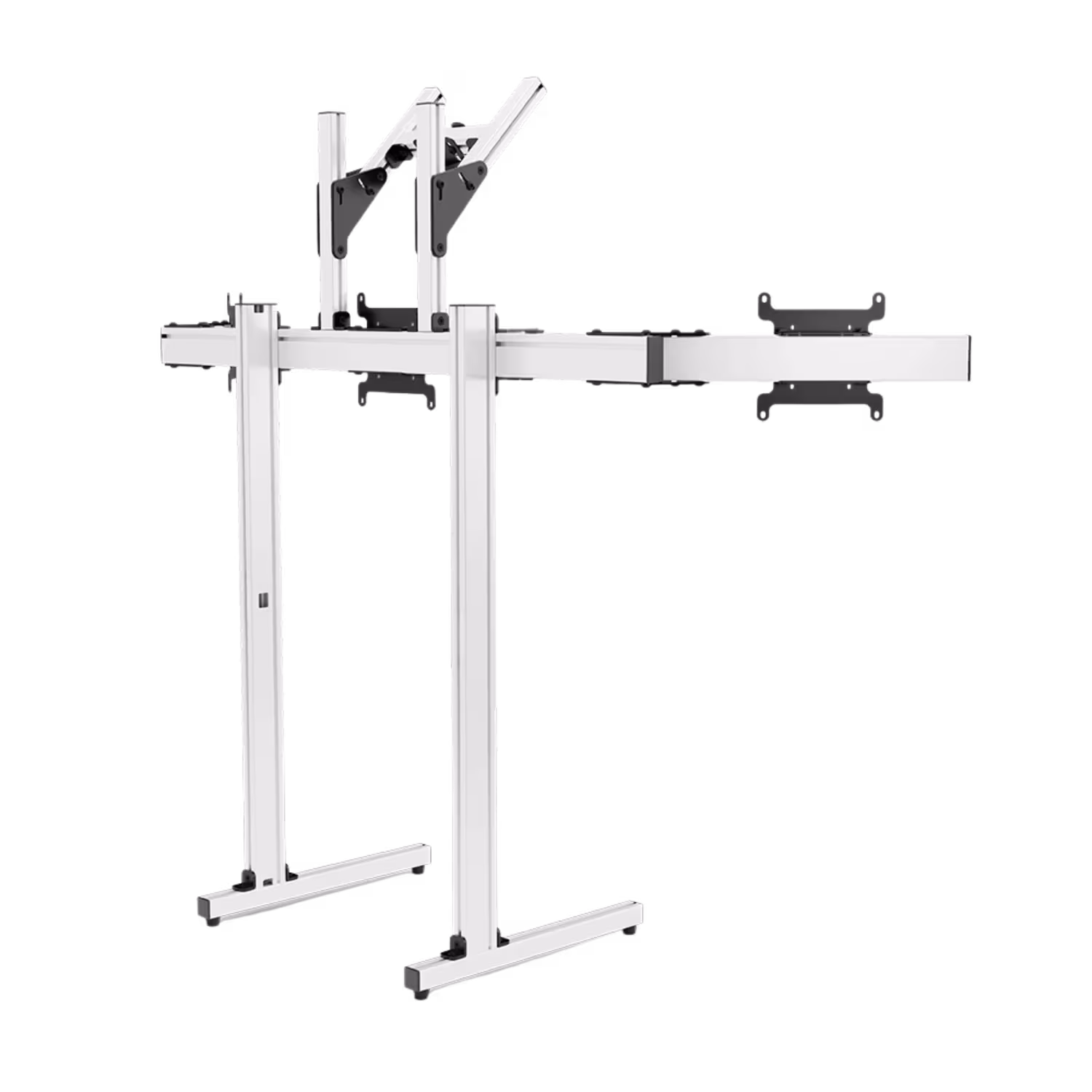 Adjustable side arms and upper monitor mount on the aluminium Apex structure